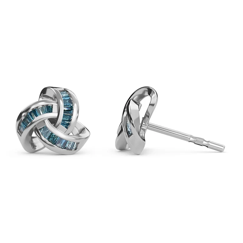D'Joy blaue Diamant Liebesknoten Ohrstecker, 925 Silber platiniert - 0,25 ct.