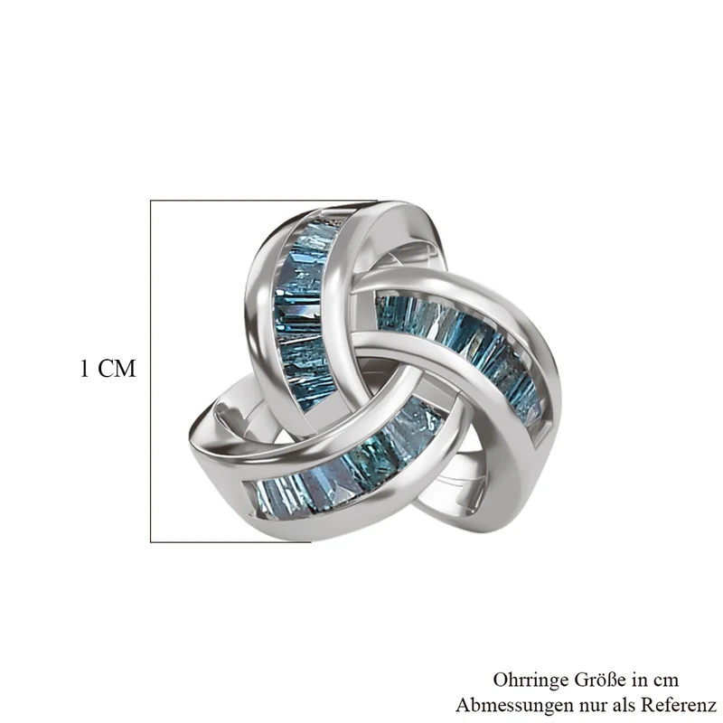 D'Joy blaue Diamant Liebesknoten Ohrstecker, 925 Silber platiniert - 0,25 ct.