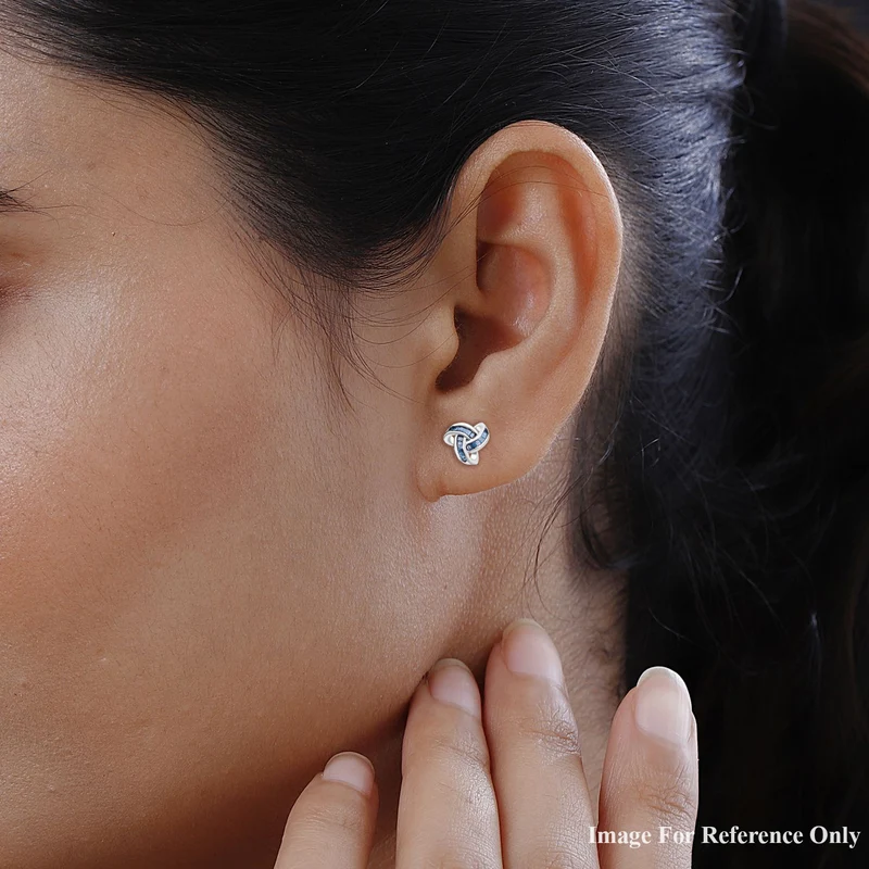 D'Joy blaue Diamant Liebesknoten Ohrstecker, 925 Silber platiniert - 0,25 ct.