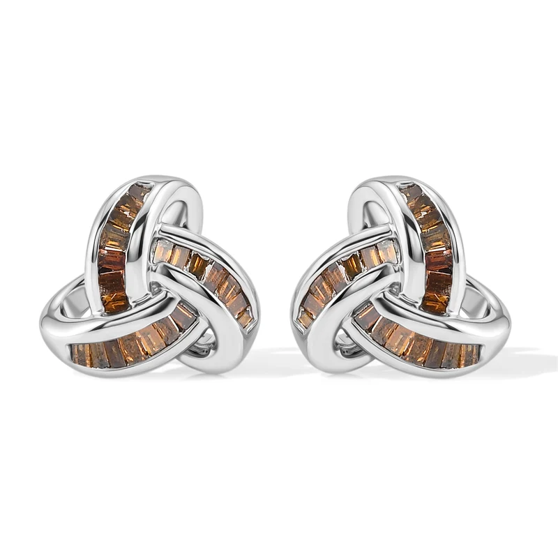 D'Joy blaue Diamant Liebesknoten Ohrstecker, 925 Silber platiniert - 0,25 ct.