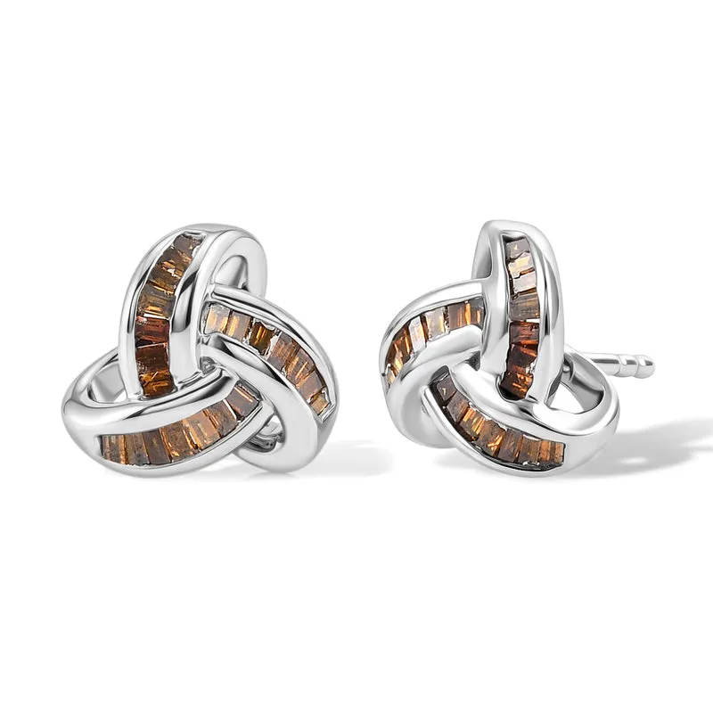 D'Joy blaue Diamant Liebesknoten Ohrstecker, 925 Silber platiniert - 0,25 ct.