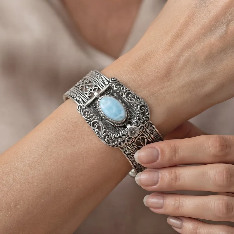 D'Joy AA Larimar Armreif ca. 19 cm 925 Silber ca. 3,75 ct.