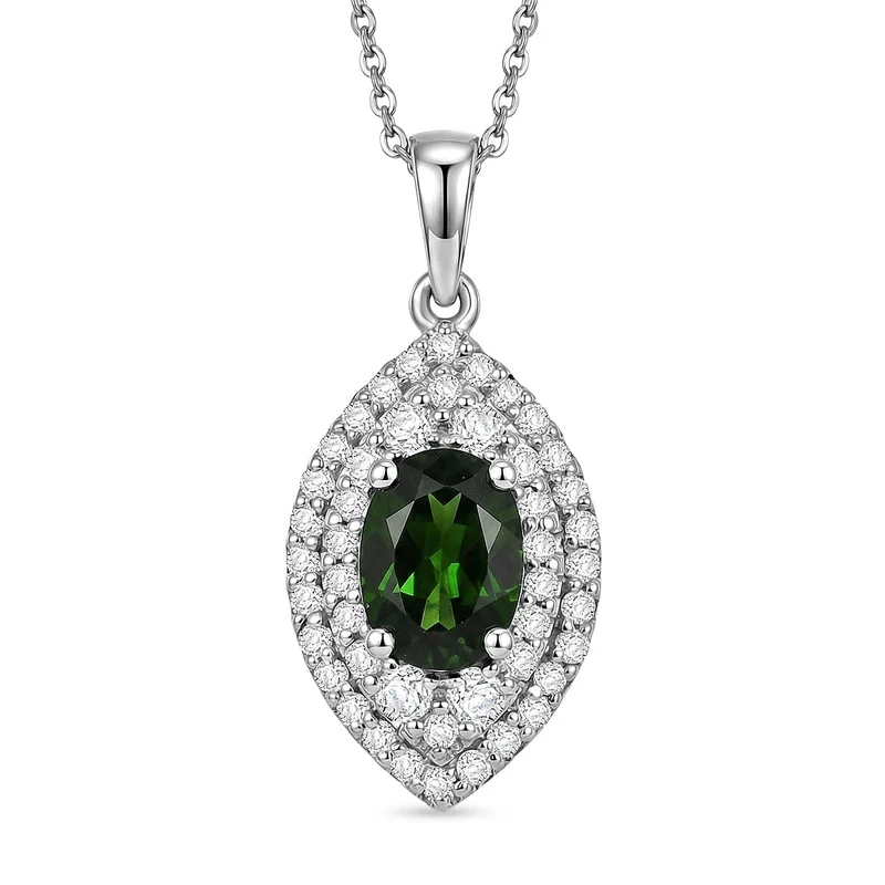 D'Joy AA Natürlicher Chromdiopsid, Moissanit AGI zertifiziert Schmuckset (10-15 Werktage Lieferzeit) ca. 50 cm 925 Silber Rhodiniert ca. 3,24 ct.