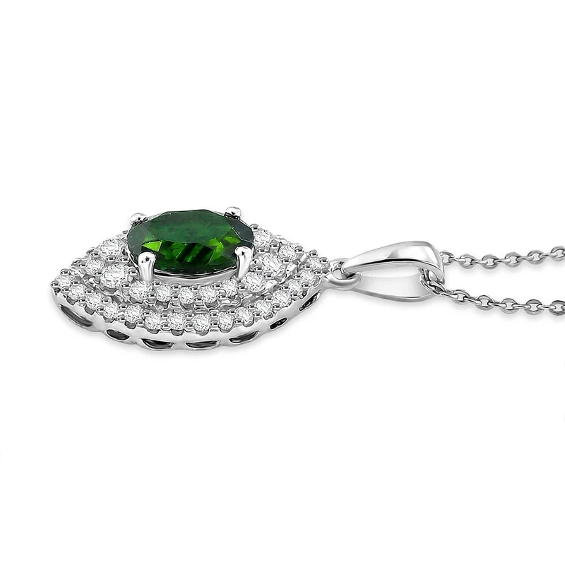 D'Joy AA Natürlicher Chromdiopsid, Moissanit AGI zertifiziert Schmuckset (10-15 Werktage Lieferzeit) ca. 50 cm 925 Silber Rhodiniert ca. 3,24 ct.