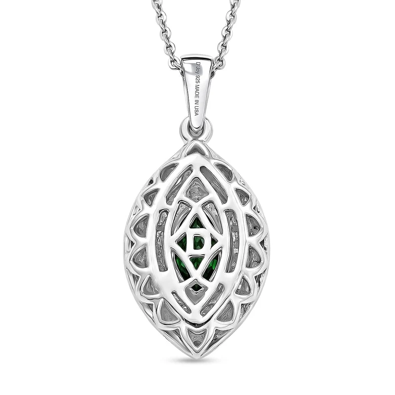 D'Joy AA Natürlicher Chromdiopsid, Moissanit AGI zertifiziert Schmuckset (10-15 Werktage Lieferzeit) ca. 50 cm 925 Silber Rhodiniert ca. 3,24 ct.