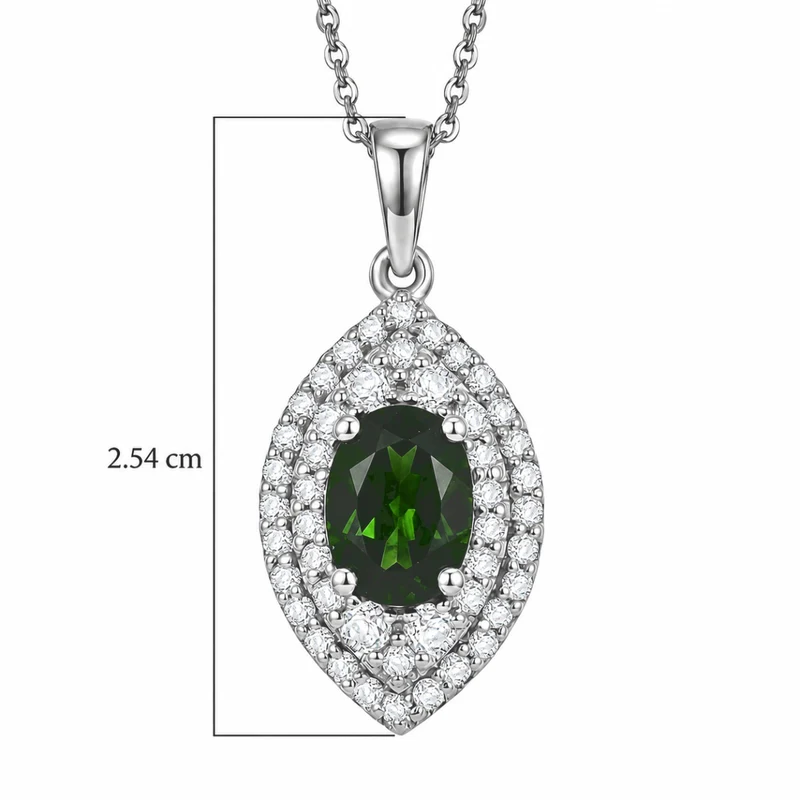 D'Joy AA Natürlicher Chromdiopsid, Moissanit AGI zertifiziert Schmuckset (10-15 Werktage Lieferzeit) ca. 50 cm 925 Silber Rhodiniert ca. 3,24 ct.