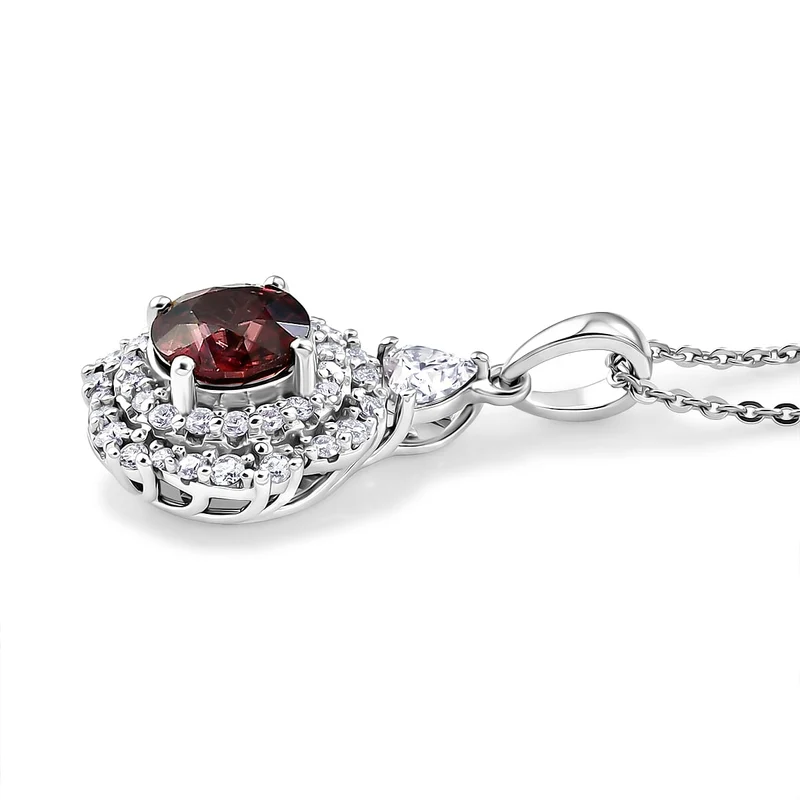 D'Joy AA Himbeer Zirkon, Moissanit AGI zertifiziert Schmuckset (10-15 Werktage Lieferzeit) ca. 50 cm 925 Silber Rhodiniert ca. 2,65 ct.