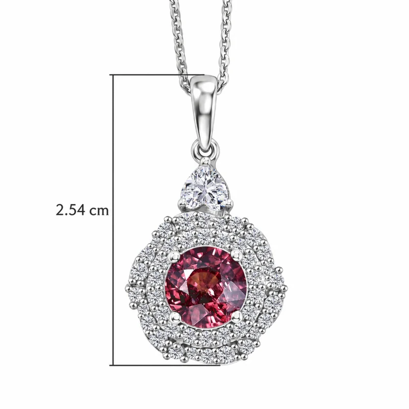D'Joy AA Himbeer Zirkon, Moissanit AGI zertifiziert Schmuckset (10-15 Werktage Lieferzeit) ca. 50 cm 925 Silber Rhodiniert ca. 2,65 ct.
