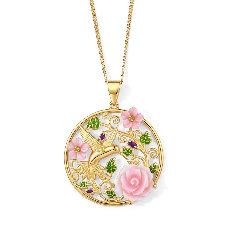 JARDIN KOLLEKTION D'Joy Rosa Perlmutt Anhänger mit 45cm Kette, 925 Silber vergoldet
