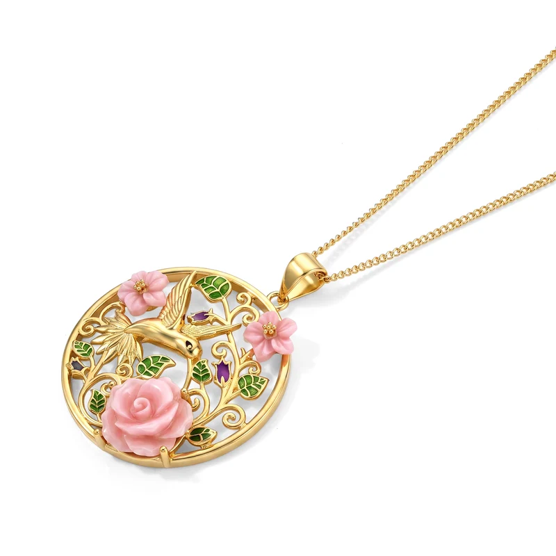 JARDIN KOLLEKTION D'Joy Rosa Perlmutt Anhänger mit 45cm Kette, 925 Silber vergoldet