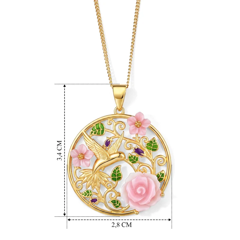 JARDIN KOLLEKTION D'Joy Rosa Perlmutt Anhänger mit 45cm Kette, 925 Silber vergoldet