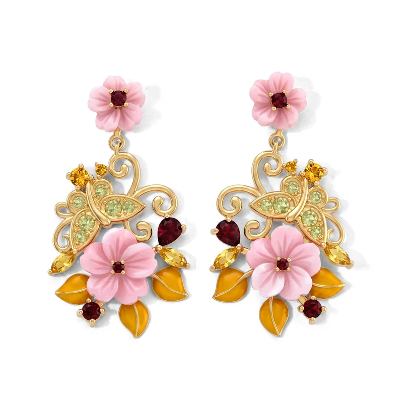 JARDIN KOLLEKTION D'Joy rosa Perlmutt, rote Granat, Citrin und Peridot Ohrringe, 925 Silber vergoldet - 1,37 ct.
