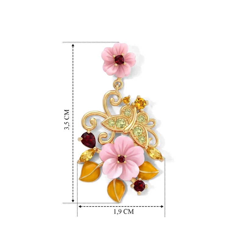 JARDIN KOLLEKTION D'Joy rosa Perlmutt, rote Granat, Citrin und Peridot Ohrringe, 925 Silber vergoldet - 1,37 ct.