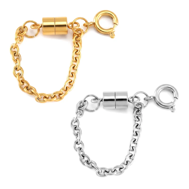 2er Set Armband Magnetschließe mit Extender aus 316L Edelstahl, Silberfarben und Goldfarben