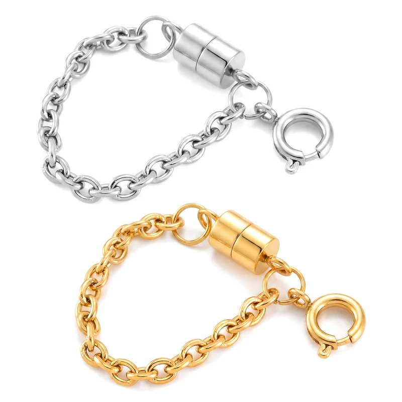 2er Set Armband Magnetschließe mit Extender aus 316L Edelstahl, Silberfarben und Goldfarben
