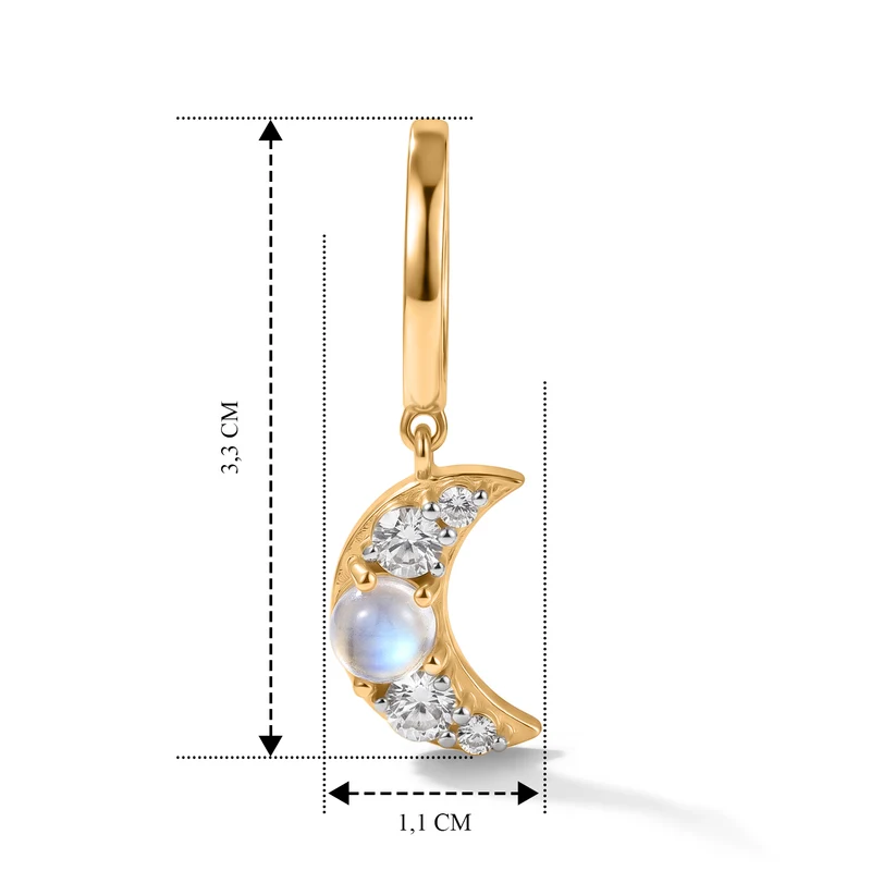 D'Joy Regenbogen Mondstein, Weißer Zirkon Ohrringe 925 Silber Gold ca. 2.43 ct