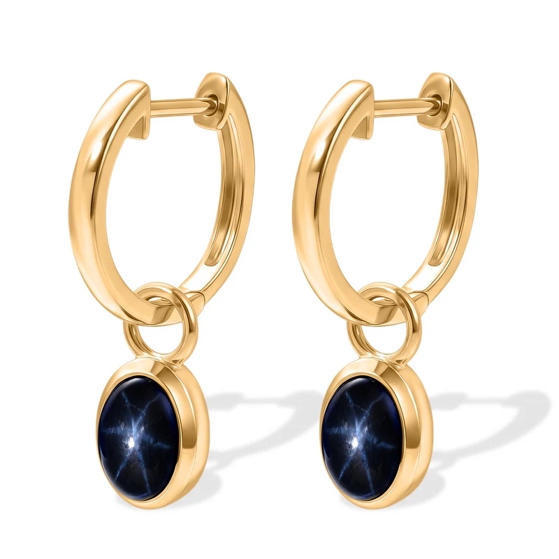 D'Joy AA blaue Stern Saphir Ohrringe, 925 Silber 750 vergoldet - 2,84 ct.