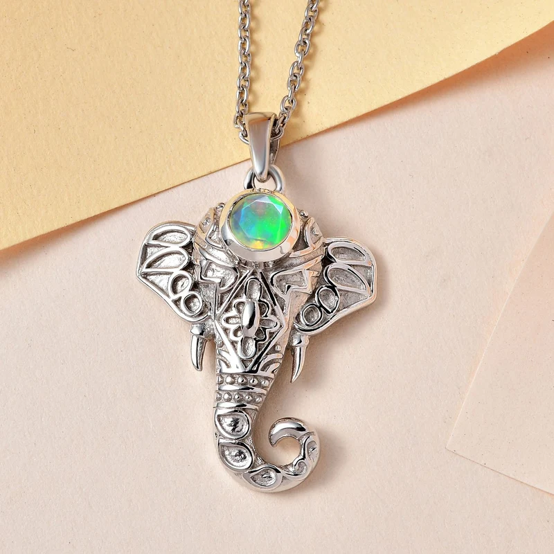 AA Natürlicher, äthiopischer Welo Opal Anhänger mit Kette, 925 Silber platiniert, ca. 0.30 ct