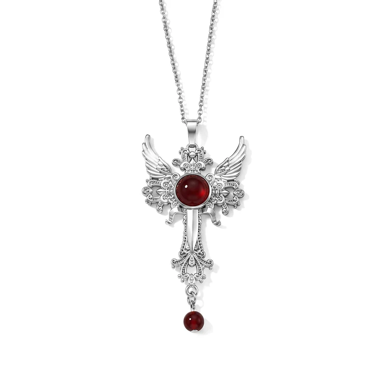 Roter Achat Anhänger mit 50+5cm Edelstahl Kette und Taschenspiegel, Legierung - 120 ct.