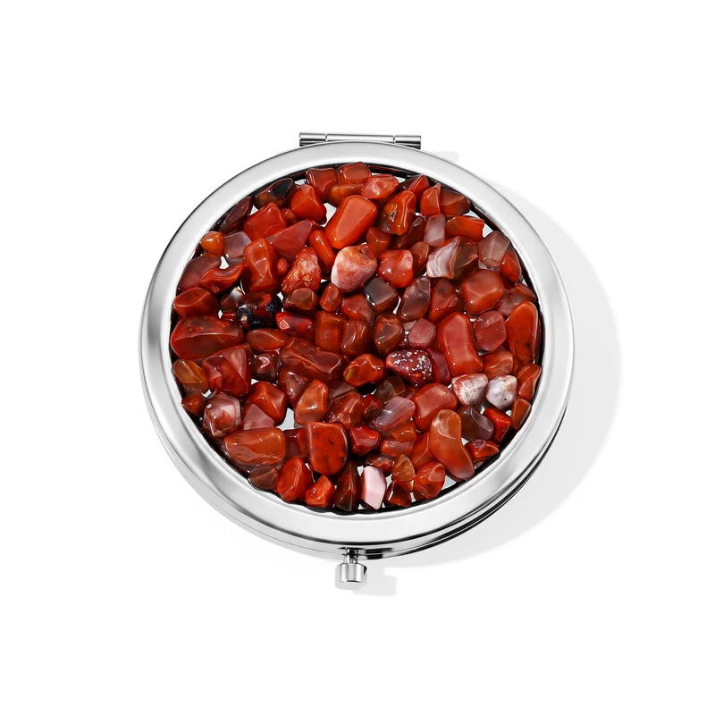 Roter Achat Anhänger mit 50+5cm Edelstahl Kette und Taschenspiegel, Legierung - 120 ct.