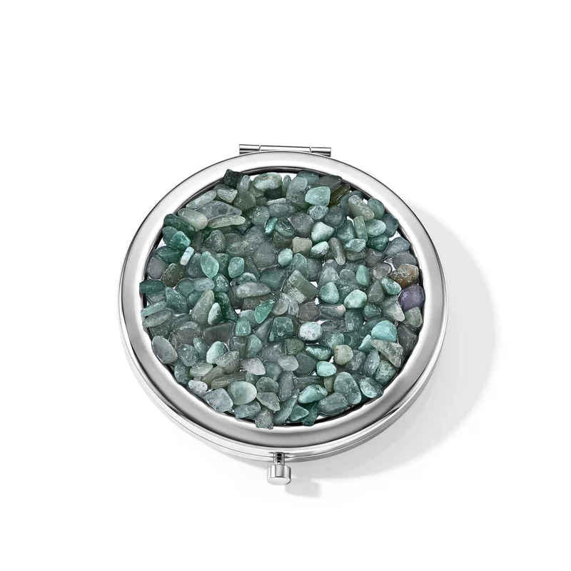 Grüner Aventurin Anhänger mit 50+5cm Edelstahl Kette und Taschenspiegel, Legierung - 45 ct.