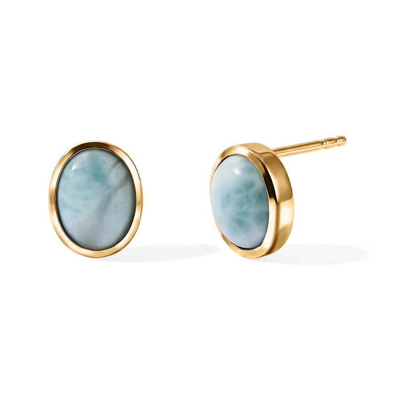 D'Joy AA Larimar Ohrringe 925 Silber 750 Vergoldet ca. 3.02 ct
