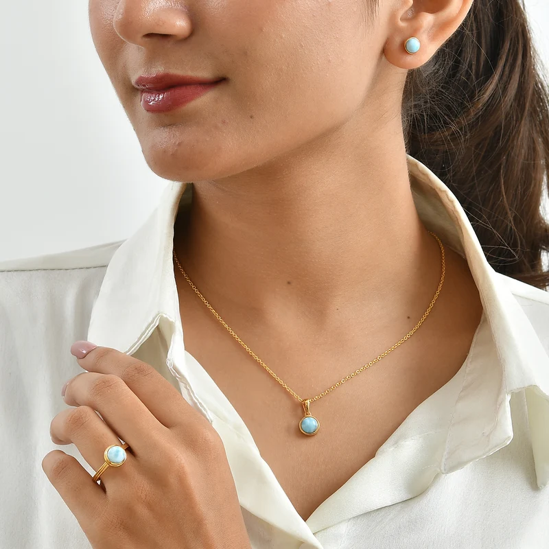 EVER TRUE AAA Larimar Schmuckset ca. 50 cm (Größe 19) ca. 6,09 ct.