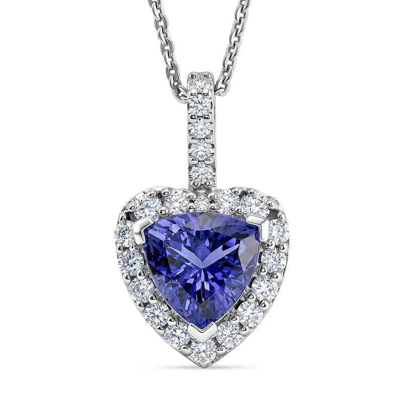 D'Joy AGI zertifizierter und geprüfter AA Tansanit und Moissanit Anhänger mit 50cm Kette, 925 Silber rhodiniert - 1,54 ct. (9-14 Werktage Lieferzeit)