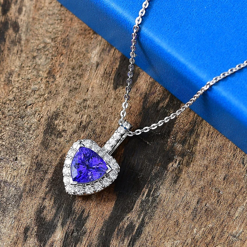 D'Joy AGI zertifizierter und geprüfter AA Tansanit und Moissanit Anhänger mit 50cm Kette, 925 Silber rhodiniert - 1,54 ct. (9-14 Werktage Lieferzeit)