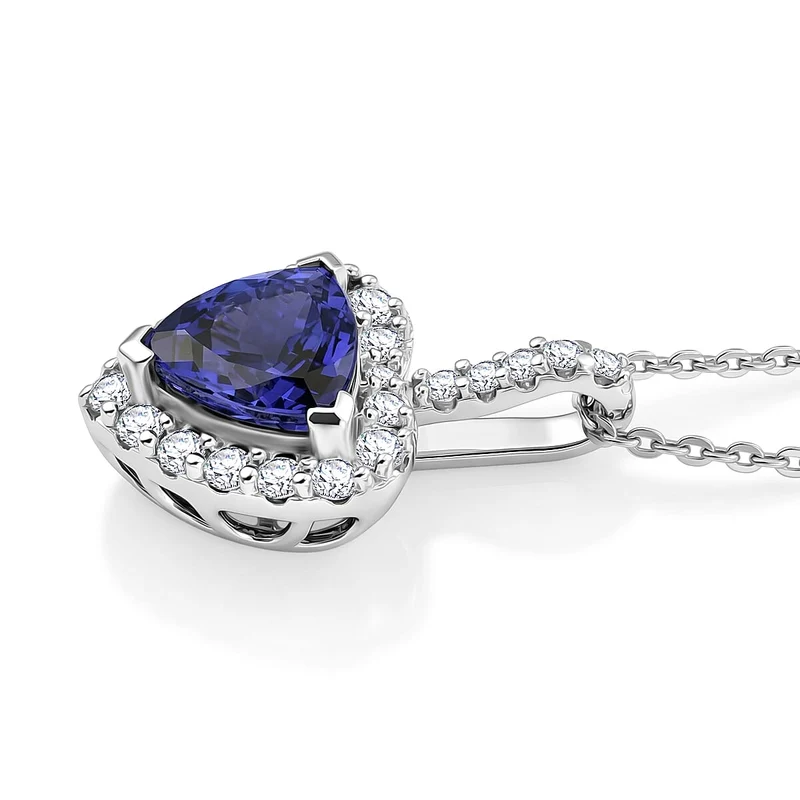 D'Joy AGI zertifizierter und geprüfter AA Tansanit und Moissanit Anhänger mit 50cm Kette, 925 Silber rhodiniert - 1,54 ct. (9-14 Werktage Lieferzeit)