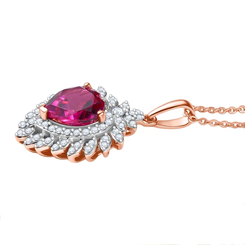 LUXURIANT AAA Labor Rosa Saphir und Zirkon Anhänger mit 50cm Kette, 925 Silber 750 Roségold Vermeil - 3,25 ct.