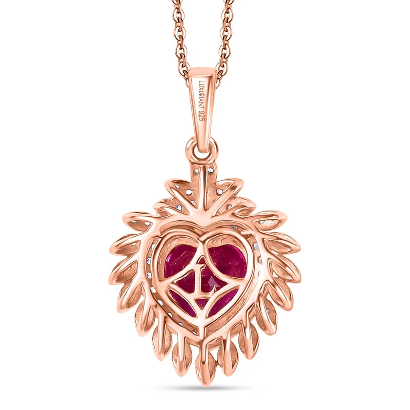 LUXURIANT AAA Labor Rosa Saphir und Zirkon Anhänger mit 50cm Kette, 925 Silber 750 Roségold Vermeil - 3,25 ct.