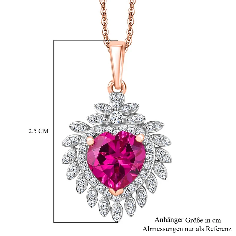 LUXURIANT AAA Labor Rosa Saphir und Zirkon Anhänger mit 50cm Kette, 925 Silber 750 Roségold Vermeil - 3,25 ct.
