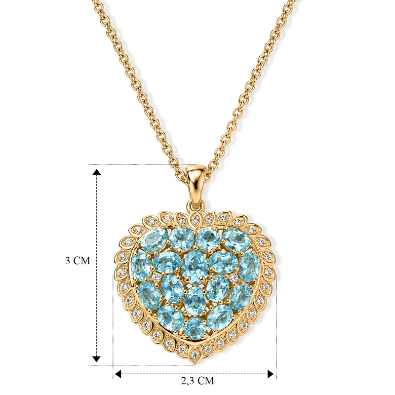 EverTrue AA Batroke blauer Apatit und Zirkon Anhänger mit 50cm Edelstahl Kette, Bronze mit Gelbgold E-Beschichtung - 3,78 ct.