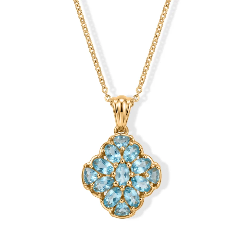 EverTrue AA blauer Apatit Anhänger mit 50cm Edelstahl Kette, Bronze mit Gelbgold E-Beschichtung - 3,06 ct.