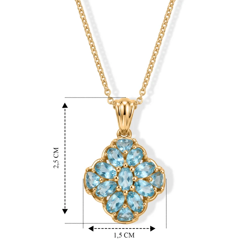 EverTrue AA blauer Apatit Anhänger mit 50cm Edelstahl Kette, Bronze mit Gelbgold E-Beschichtung - 3,06 ct.