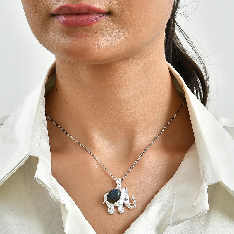 EverTrue AAA Labradorit und schwarzer Spinell Anhänger mit 50cm Edelstahl Kette, Bronze - 6,36 ct.