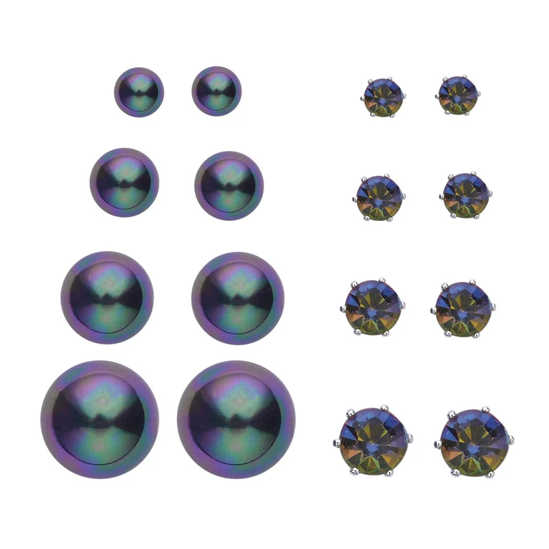 9-teiliges Schmuckset mit 4 Paar Weißen Muschelkernperle Ohrsteckern, 4 Paar Kristall-Ohrringen und Tennisarmband, 20,3 + 3,8 cm, ca. 55.00 ct