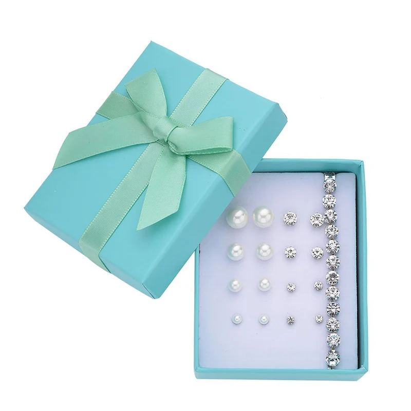 9-teiliges Schmuckset mit 4 Paar Weißen Muschelkernperle Ohrsteckern, 4 Paar Kristall-Ohrringen und Tennisarmband, 20,3 + 3,8 cm, ca. 55.00 ct