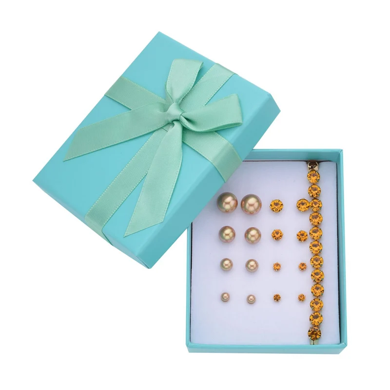9-teiliges Schmuckset mit 4 Paar Weißen Muschelkernperle Ohrsteckern, 4 Paar Kristall-Ohrringen und Tennisarmband, 20,3 + 3,8 cm, ca. 55.00 ct