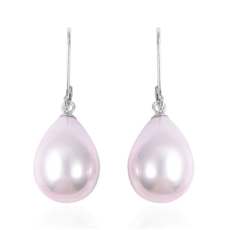 Lila Muschelkernperle (16x12 mm) Ohrringe 925 Silber Rhodiniert