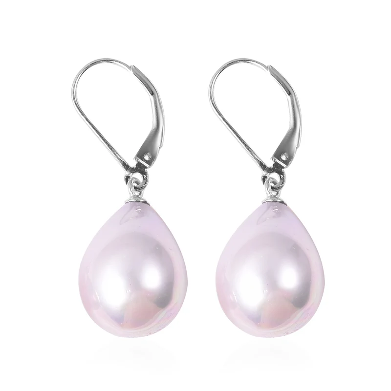 Lila Muschelkernperle (16x12 mm) Ohrringe 925 Silber Rhodiniert