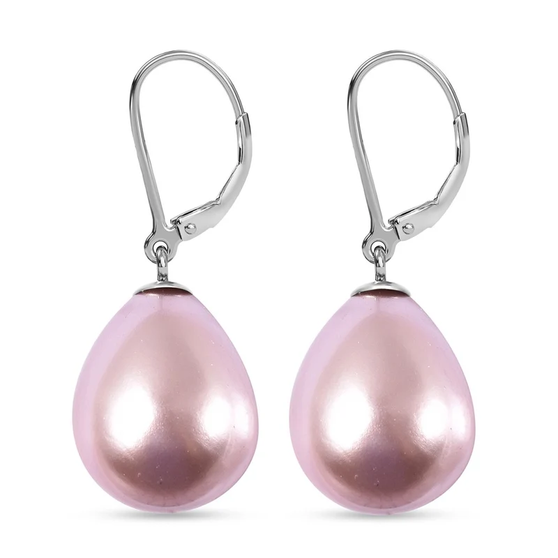 Lila Muschelkernperle (16x12 mm) Ohrringe 925 Silber Rhodiniert
