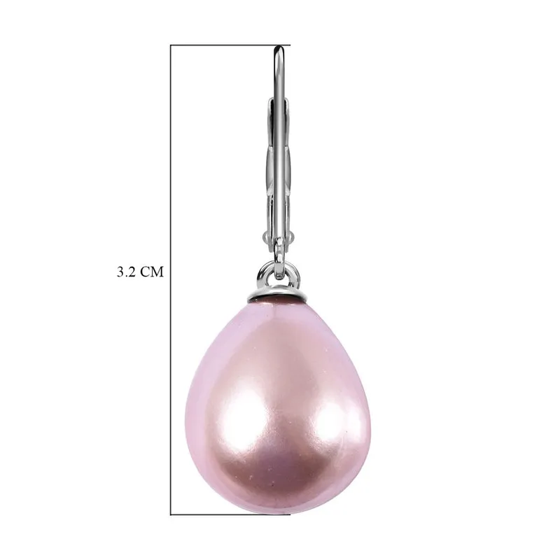 Lila Muschelkernperle (16x12 mm) Ohrringe 925 Silber Rhodiniert
