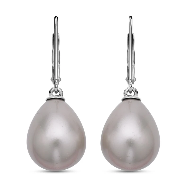 Lila Muschelkernperle (16x12 mm) Ohrringe 925 Silber Rhodiniert