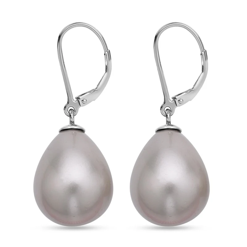 Lila Muschelkernperle (16x12 mm) Ohrringe 925 Silber Rhodiniert