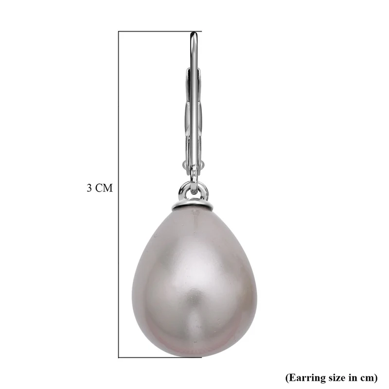 Lila Muschelkernperle (16x12 mm) Ohrringe 925 Silber Rhodiniert