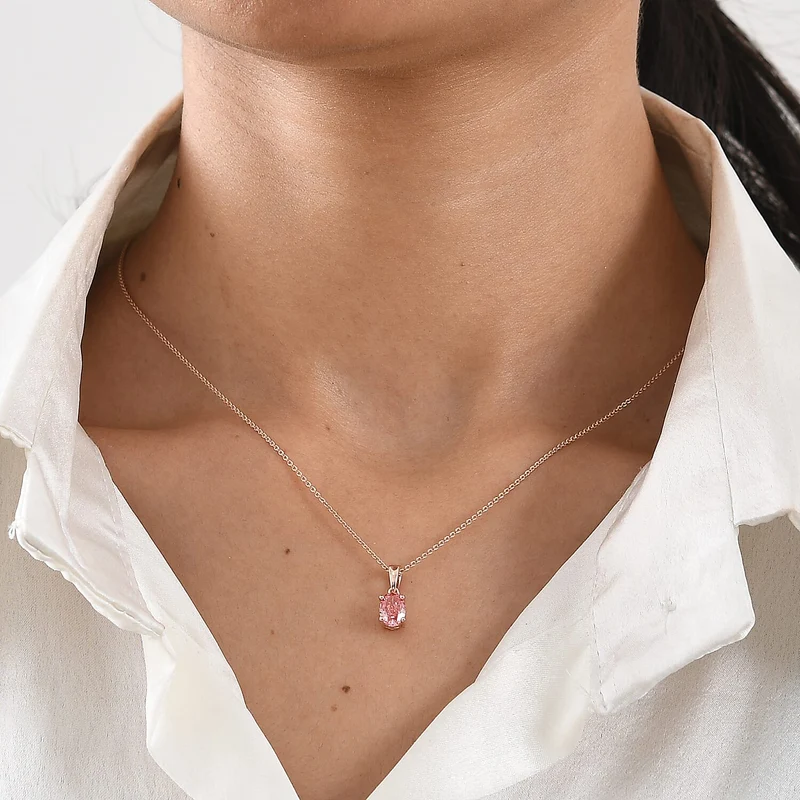 LUXURIANT zertifizierter und geprüfter VS-EF SGL zertifizierter Labor rosa Diamant Anhänger mit 45cm Kette, 925 Silber 750 Roségold Vermeil -(10-15 Werktage Lieferzeit) 1,04 ct.