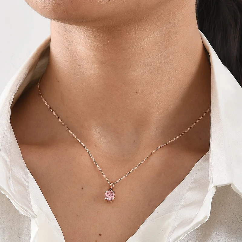 LUXURIANT zertifizierter und geprüfter VS-EF SGL zertifizierter Labor rosa Diamant Anhänger mit 45cm Kette, 925 Silber 750 Roségold Vermeil -(10-15 Werktage Lieferzeit) 1,04 ct.