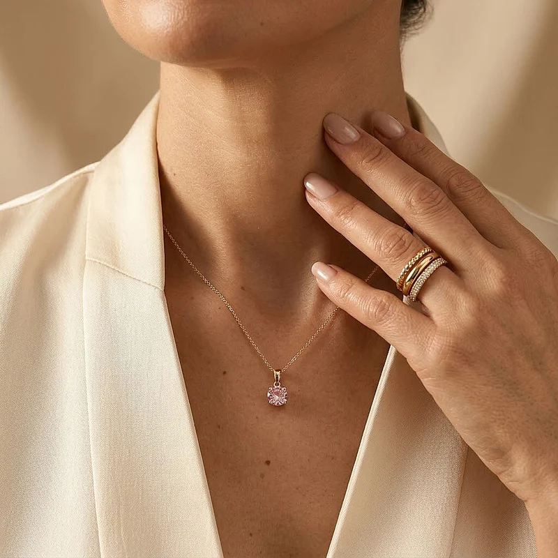 LUXURIANT zertifizierter und geprüfter VS-EF SGL zertifizierter Labor rosa Diamant Anhänger mit 45cm Kette, 925 Silber 750 Roségold Vermeil -(10-15 Werktage Lieferzeit) 1,04 ct.